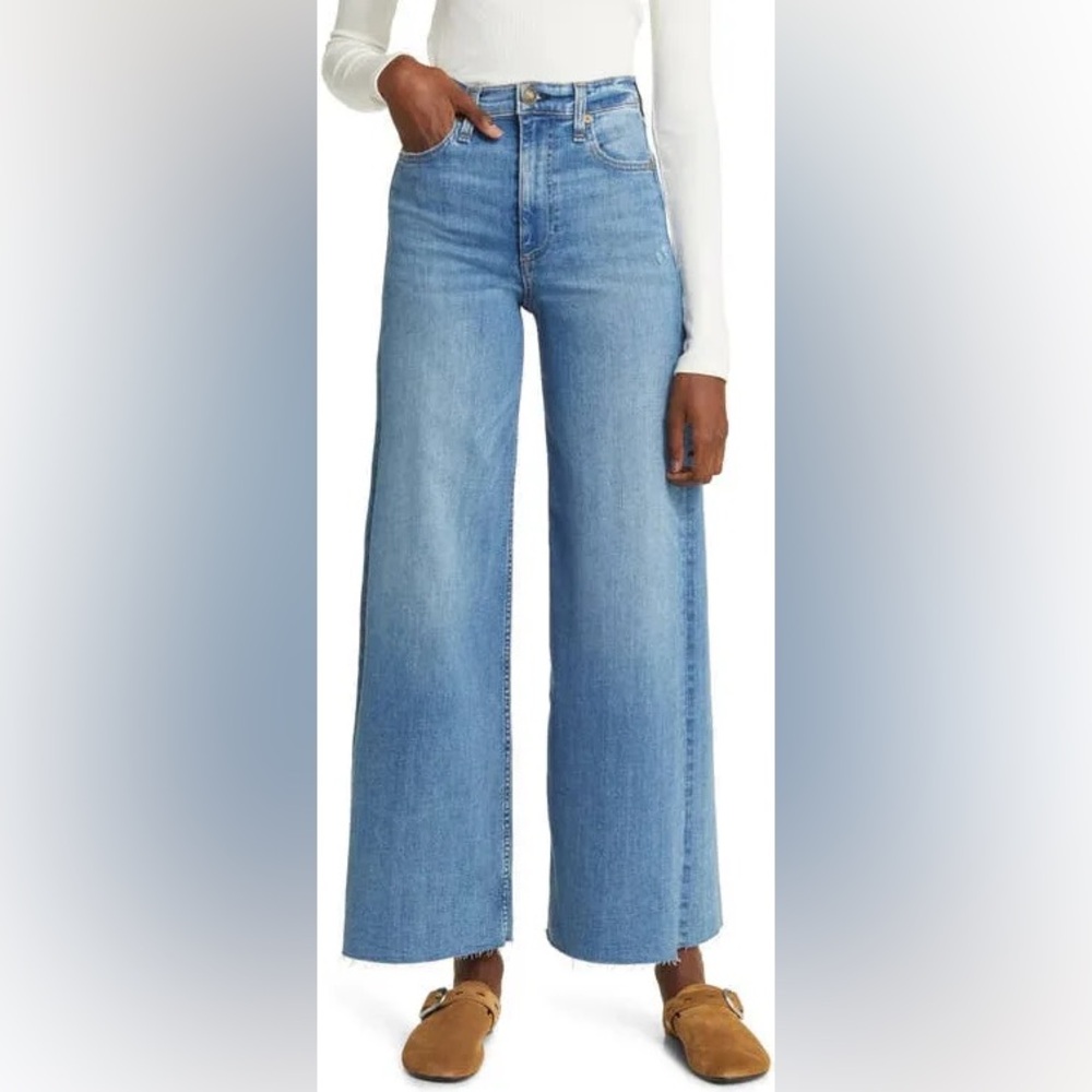 rag & bone light wash wide-leg jeans with frayed hem